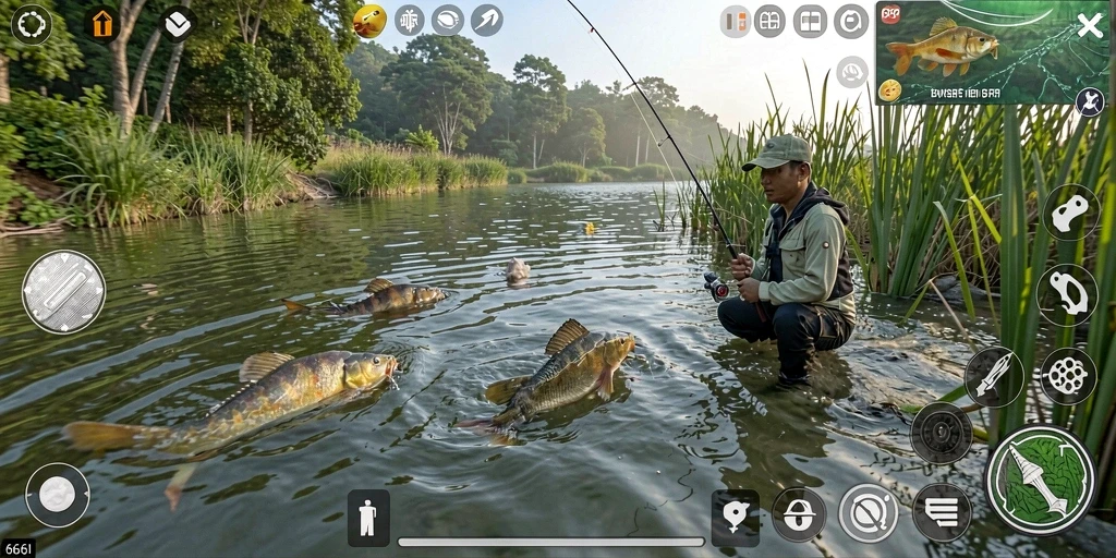 Tampilan menarik dari gameplay memancing dalam 666I.