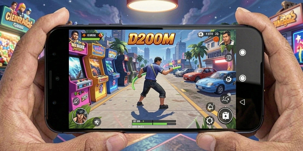 Screenshot gameplay D200M menampilkan aksi seru dalam permainan Arcade.