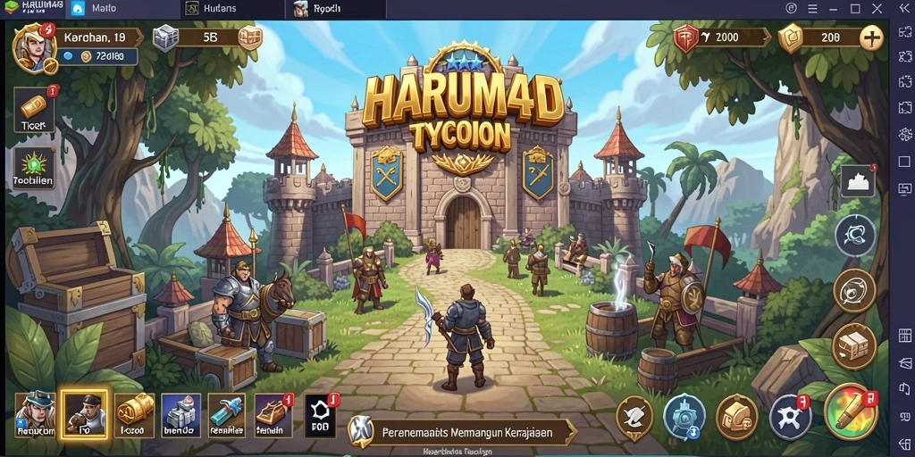 Screenshot gameplay HARUM4D menampilkan strategi manajemen tycoon.