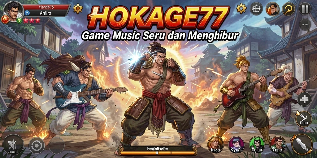 Screenshot gameplay HOKAGE77 menampilkan pemain menikmati musik dengan penuh semangat.
