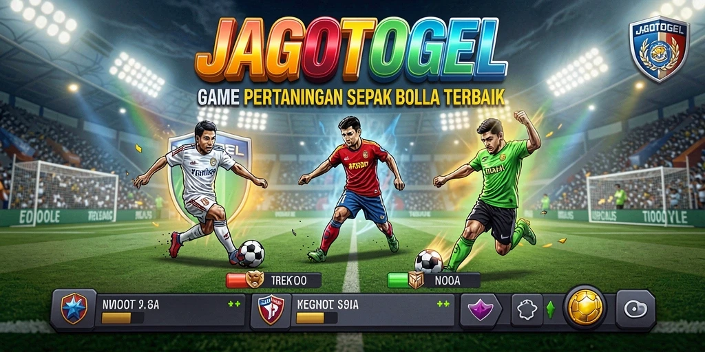 Screenshot utama gameplay JAGOTOGEL yang menunjukkan aksi sepak bola yang mendebarkan.