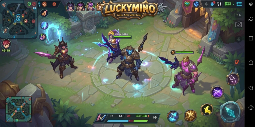 Screenshot utama <strong>LUCKYMINO</strong> menampilkan aksi seru dalam permainan MOBA.