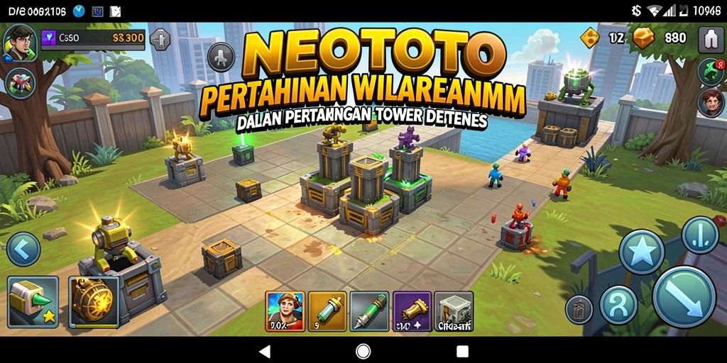 Tangkapan layar gameplay NEOTOTO menampilkan pertahanan yang kuat melawan gelombang musuh.