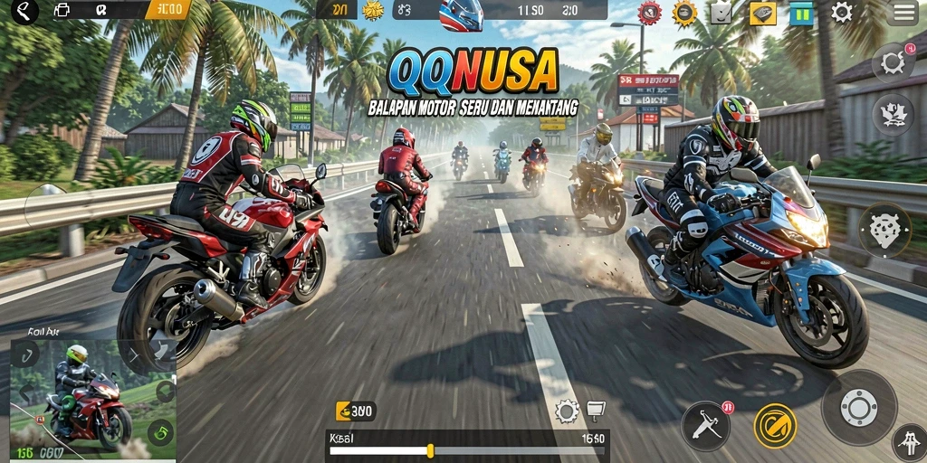 Gameplay seru balapan motor di QQNUSA.
