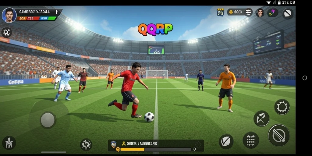 Tampilan gameplay seru dari QQRP dengan aksi sepak bola yang mendebarkan.